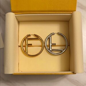 F for Fendi Metallic Logo Hoop Earrings